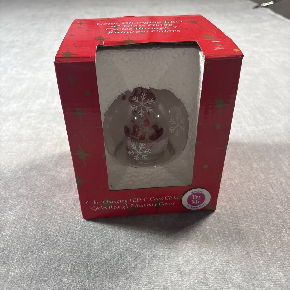LED 4in Glass Globe Ornament Color Changing Snowflake Red Snowman Christmas